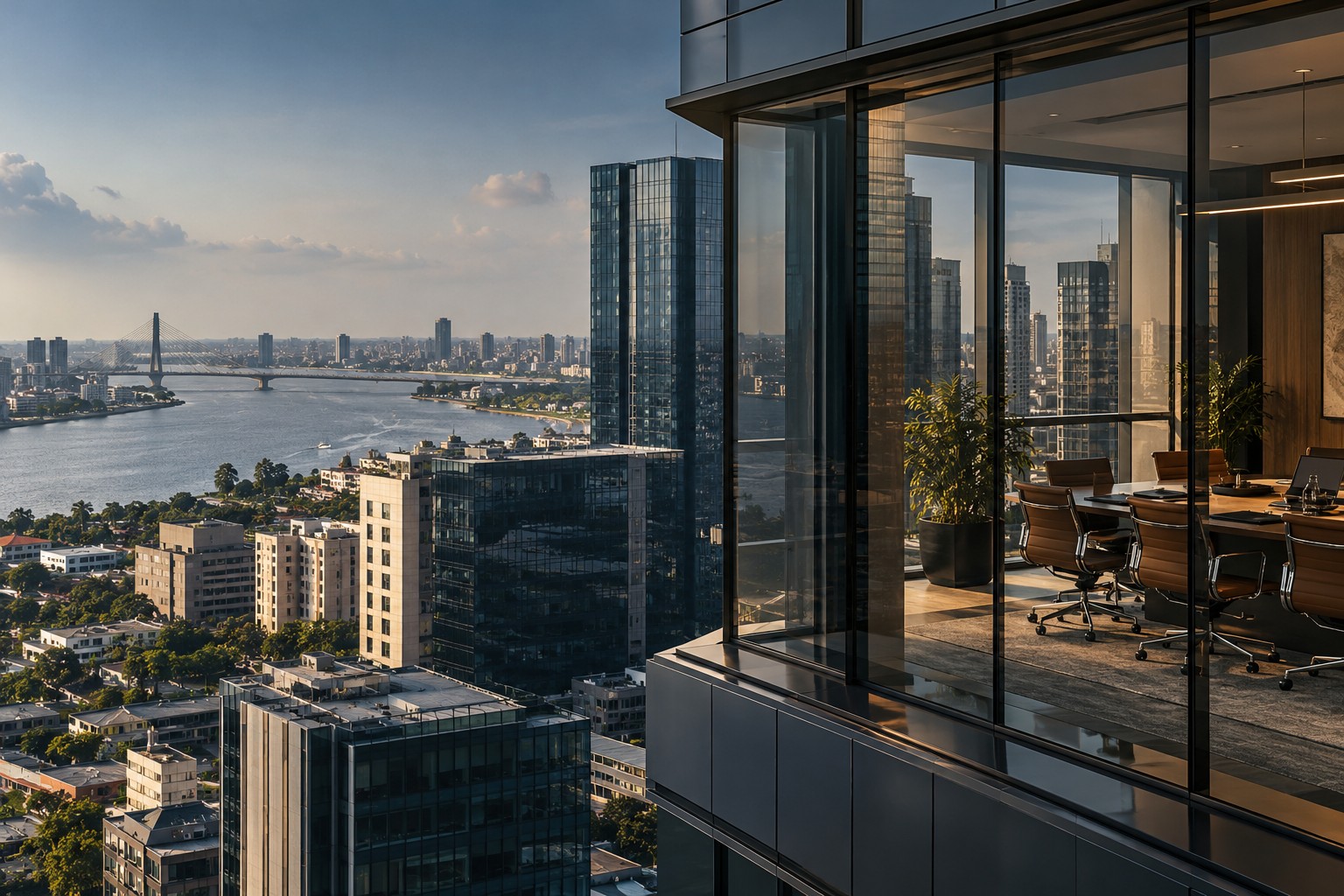 Lagos business district and a contemporary office boardroom